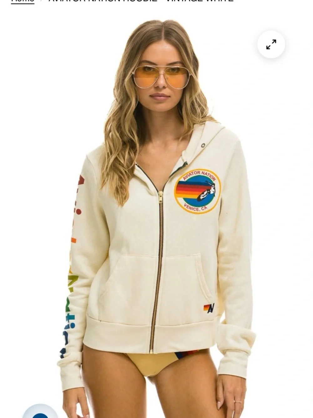 Aviator Nation vintage white Sweatpants & zip hoodie set with Rainbow 'A' Logo - Picture 13 of 14